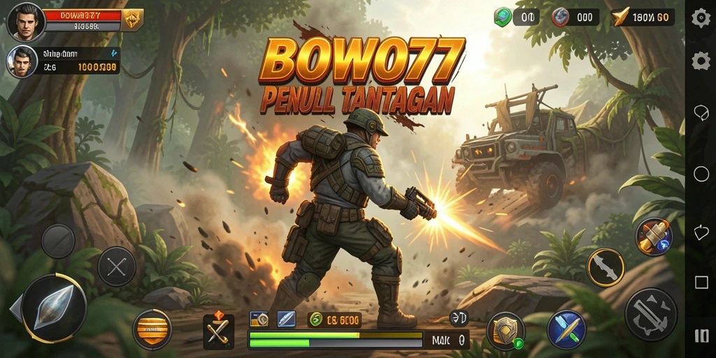Screenshot gameplay BOWO77 menampilkan aksi pertarungan yang intens.