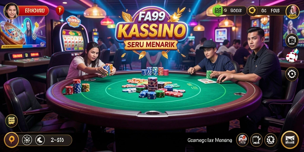 Tampilan utama FA99 menampilkan gameplay kasino yang menggembirakan.