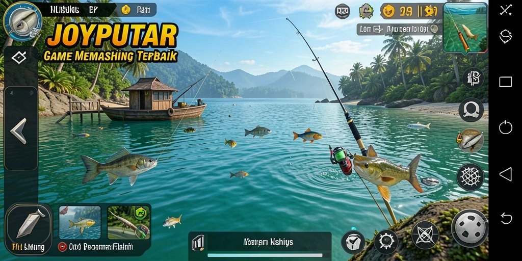 Screenshot gameplay JOYPUTAR dengan suasana memancing yang seru.