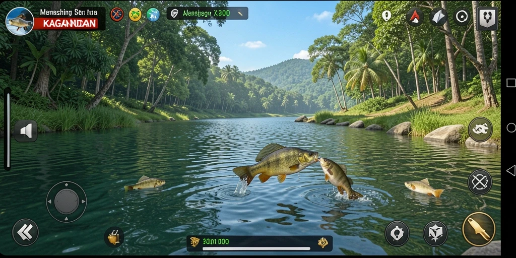 Tampilan gameplay KAGANDAN dengan suasana memancing yang menenangkan.