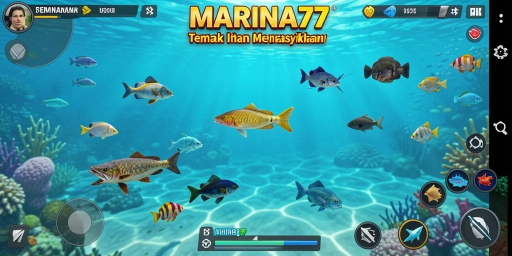 Screenshot utama MARINA77 menampilkan aksi menembak ikan yang seru.