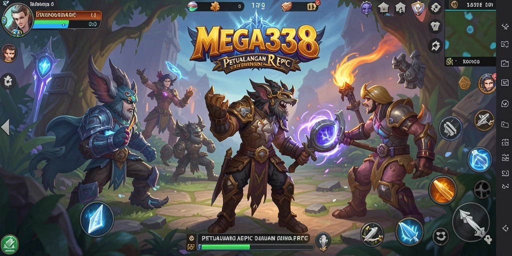 Screenshot gameplay MEGA338 menampilkan pertarungan epik dalam dunia RPG.
