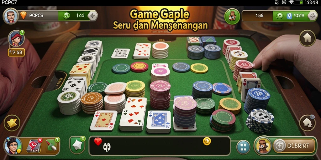 Tampilan gameplay seru dalam PCPC7 yang menampilkan permainan Gaple.