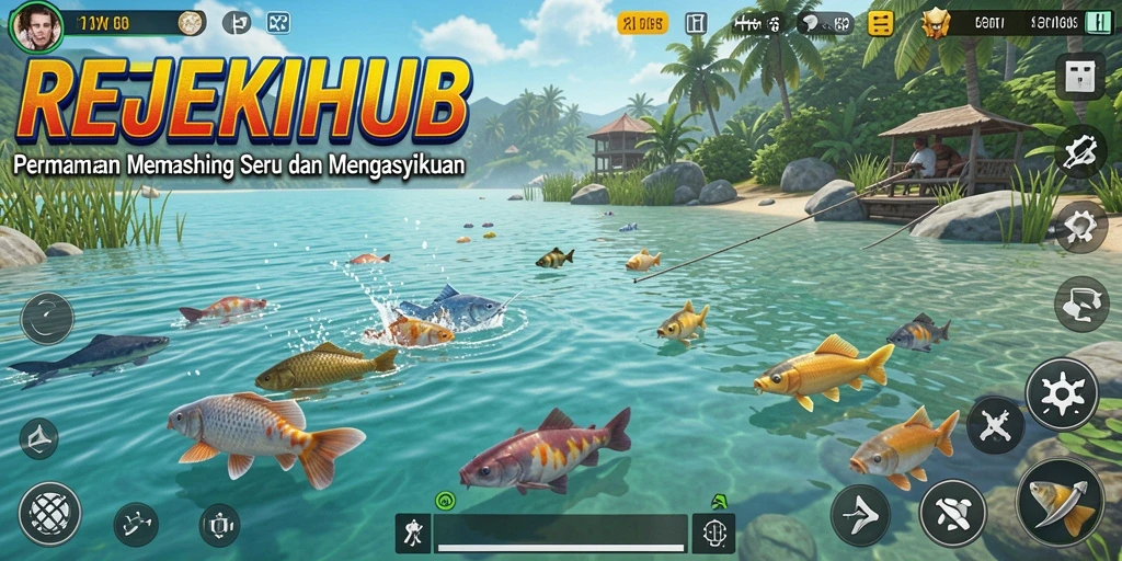 Tampilan gameplay seru dari REJEKIHUB saat memancing di danau.