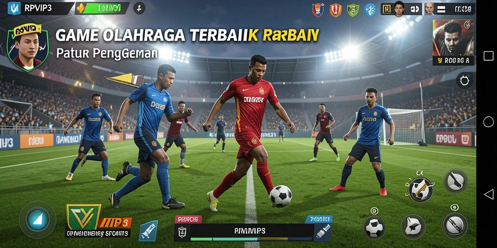 Screenshot utama RPVIP3 yang menunjukkan aksi seru dalam pertandingan olahraga.