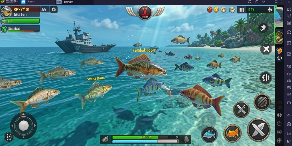 Screenshot RPYYY menampilkan gameplay seru Tembak Ikan dengan aksi menangkap ikan.
