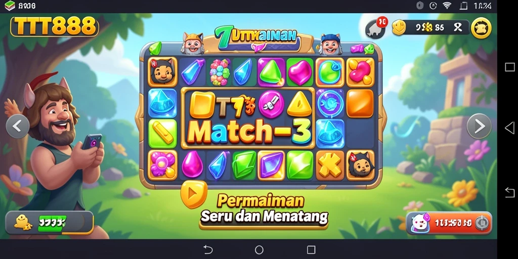 Screenshot gameplay TTT888 menampilkan keseruan mencocokkan permata.